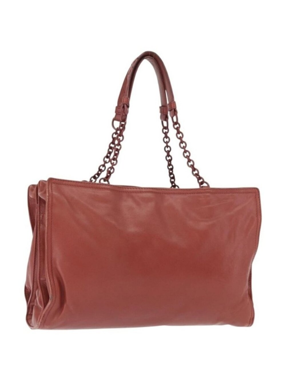 Authentic BOTTEGA VENETA Chain Shoulder Bag Leather Red